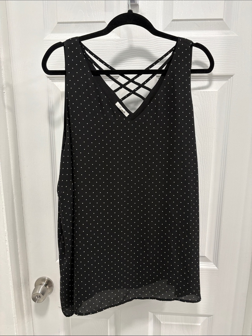 Maurices Black Polka Dot V-Neck Camisole with Crisscross Back
